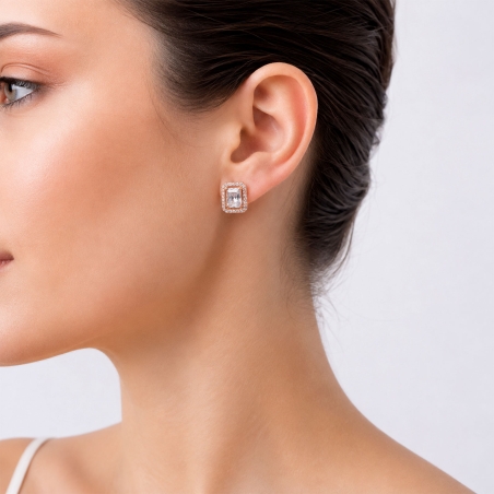 Pendientes plata baño rosa y circonitas "Momoiro"