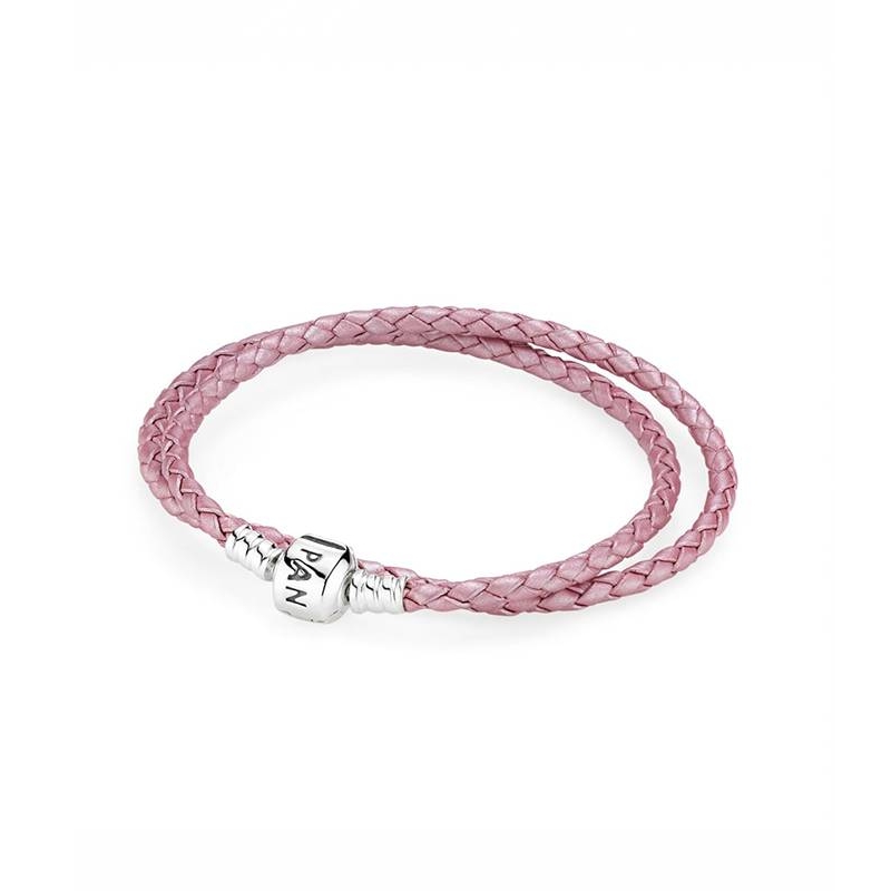 Pulsera de cuero trenzado doble y cierre Pandora en plata de ley 590705CMP-D