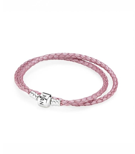 Pulsera de cuero trenzado doble y cierre Pandora en plata de ley 590705CMP-D