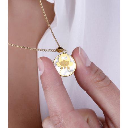 Medalla bisel Oro 18k y nácar "Mi primera comunión"