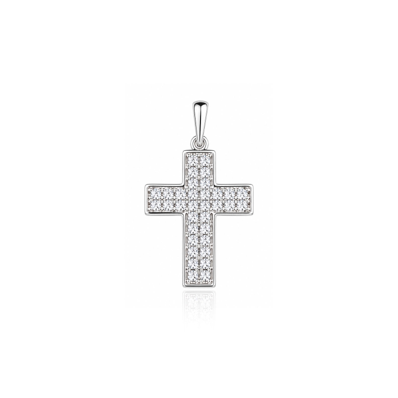 Colgante oro blanco 18k y circonitas cruz "Dawson"