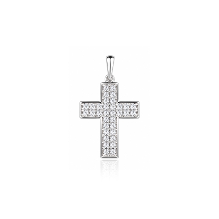 Colgante oro blanco 18k y circonitas cruz "Dawson"