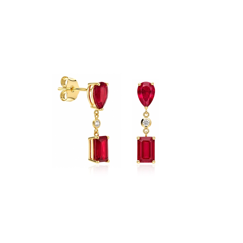 Pendientes Oro 9k circonitas y rubíes "Lorcas"