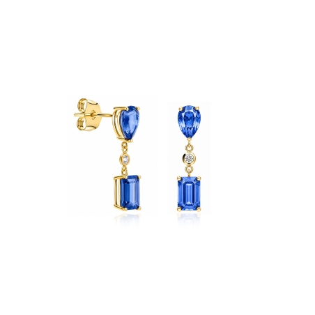 Pendientes Oro 9k circonitas y zafiros "Lorcas"