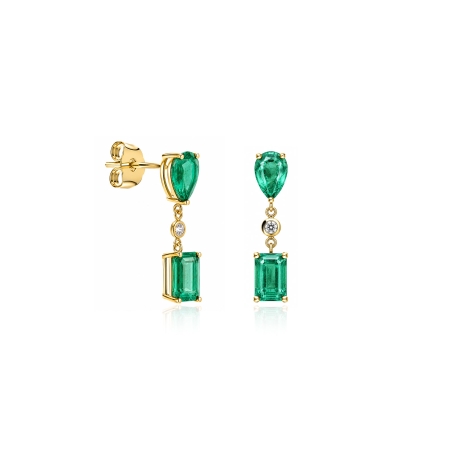 Pendientes Oro 9k circonitas y esmeraldas "Lorcas"