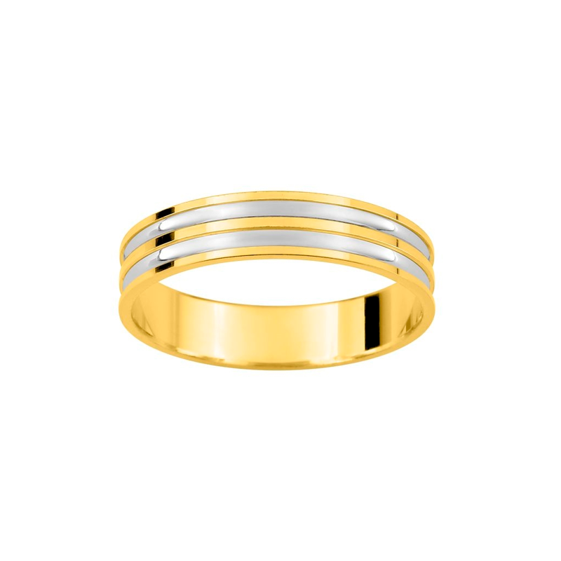 Alianza de boda bicolor oro amarillo y blanco rodiada 9k 4 mm modelo 5140210R