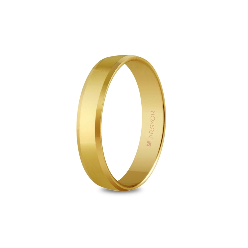 Alianza de boda oro amarillo 9k plana biselada acabado brillo 4 mm
