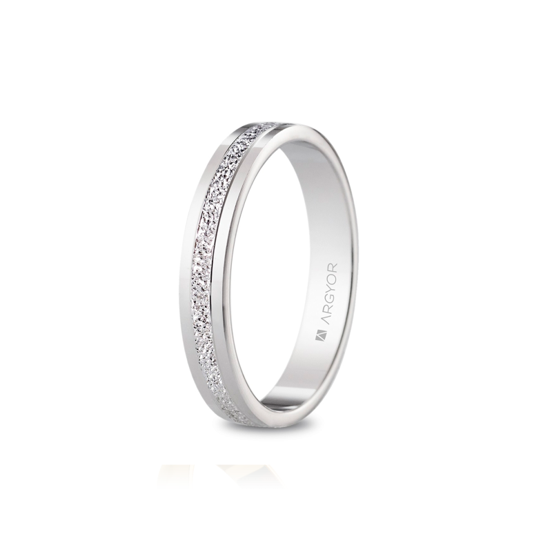 Alianza de boda oro blanco 9k plana acabado diamantado 3.5 mm