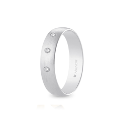 Alianza de boda oro blanco 9k acabado satinado con tres diamantes interior plano 5 mm