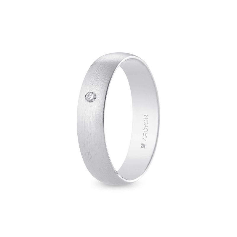 Alianza de boda oro blanco 9k acabado satinado con diamante interior plano 5 mm