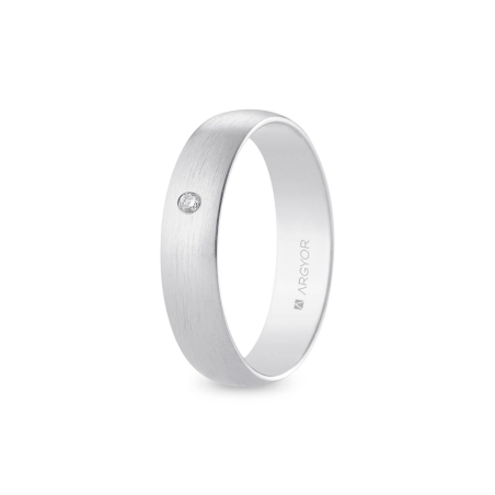 Alianza de boda oro blanco 9k acabado satinado con diamante interior plano 5 mm