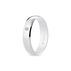 Alianza de boda oro blanco 9k acabado pulido con diamante interior plano 5 mm