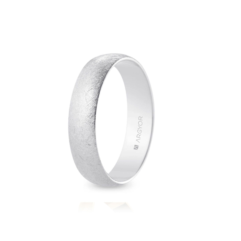 Alianza de boda oro blanco 9k acabado hielo interior plano 5 mm