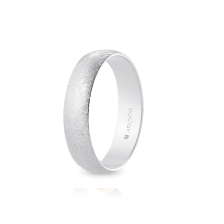 Alianza de boda oro blanco 9k acabado hielo interior plano 5 mm