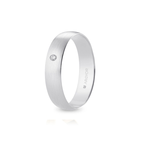 Alianza de boda oro blanco 9k acabado satinado con diamante 5 mm