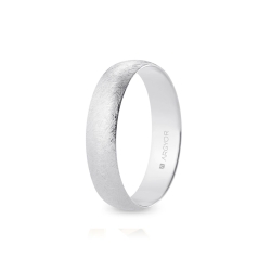 Alianza de boda media caña oro blanco 18k acabado hielo 5 mm