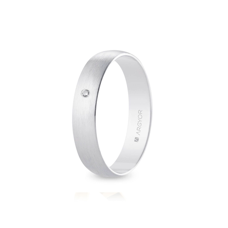 Alianza de boda oro blanco 9k acabado satinado con diamante interior plano 4.5 mm