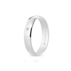 Alianza de boda oro blanco 9k acabado pulido con diamante interior plano 4.5 mm