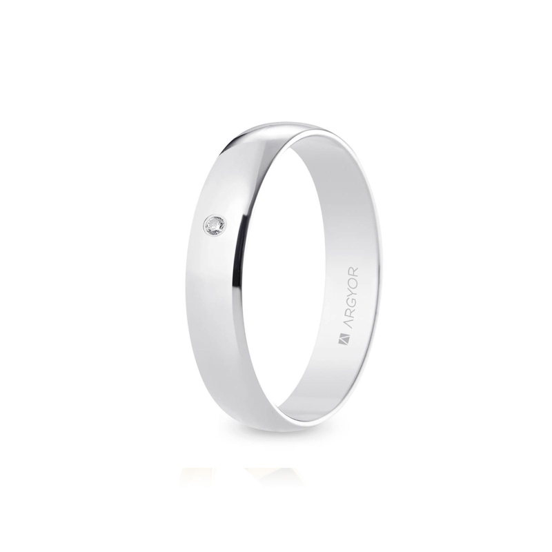 Alianza de boda oro blanco 9k acabado pulido con diamante interior plano 4.5 mm