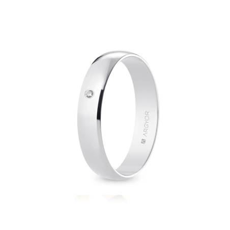 Alianza de boda oro blanco 9k acabado pulido con diamante interior plano 4.5 mm