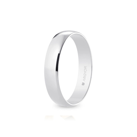Alianza de boda oro blanco 9k acabado pulido interior plano 4.5 mm