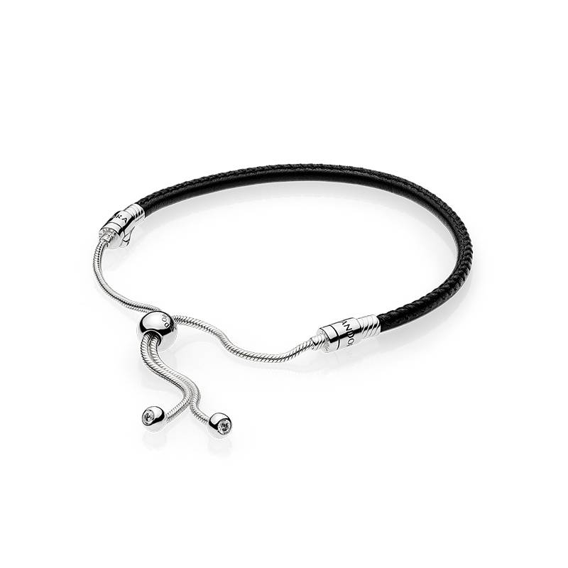 Oclusión Proceso de fabricación de carreteras En la cabeza de Pulsera Moments Deslizante en cuero negro para charms 597225CBK-2