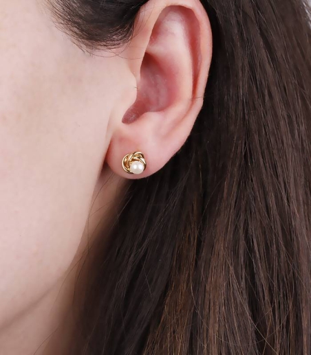 Pendientes oro 18k y perlas 6mm "Nest"