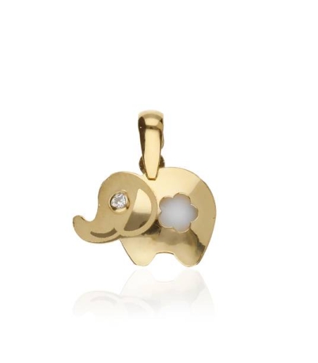 Colgante "Elefante" Oro 18k circonita y nacar