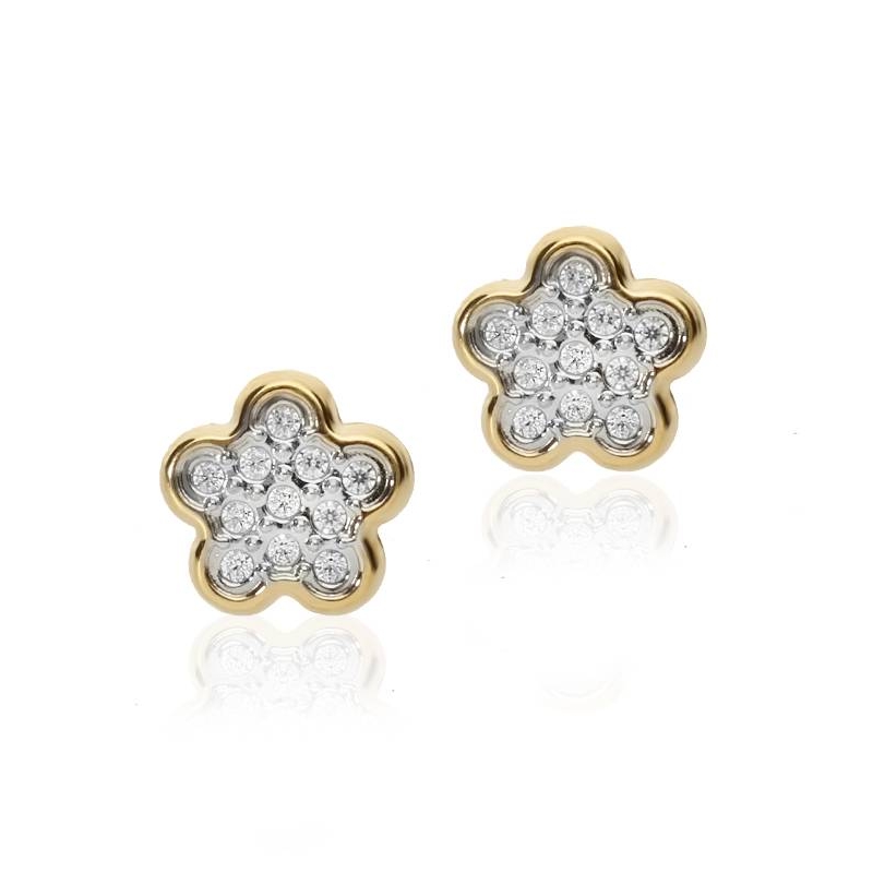 Pendientes "Pétalos" Oro Bicolor 18k. y circonitas