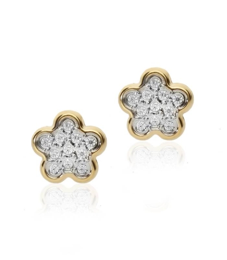 Pendientes "Pétalos" Oro Bicolor 18k. y circonitas