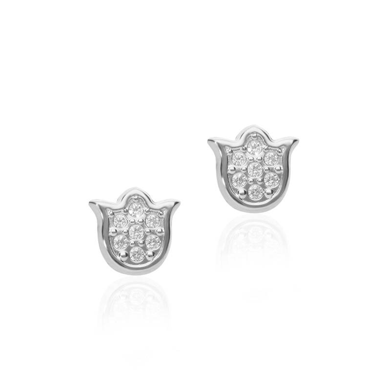 Pendientes "Tulipán" Oro Blanco 18k. y circonitas