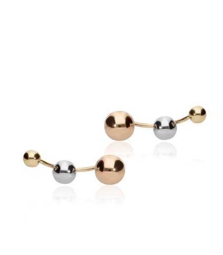 Pendientes Oro Tricolor 18k ascendentes de 3 bolas