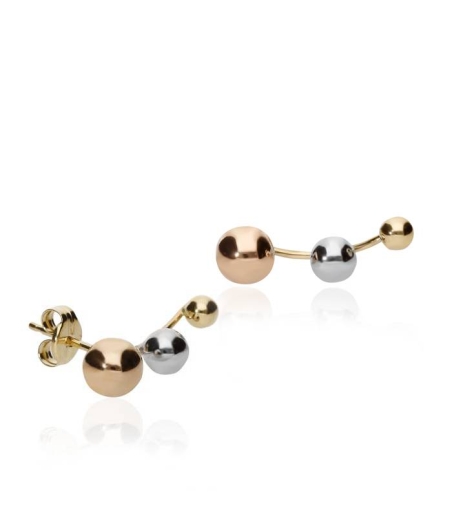 Pendientes Oro Tricolor 18k ascendentes de 3 bolas