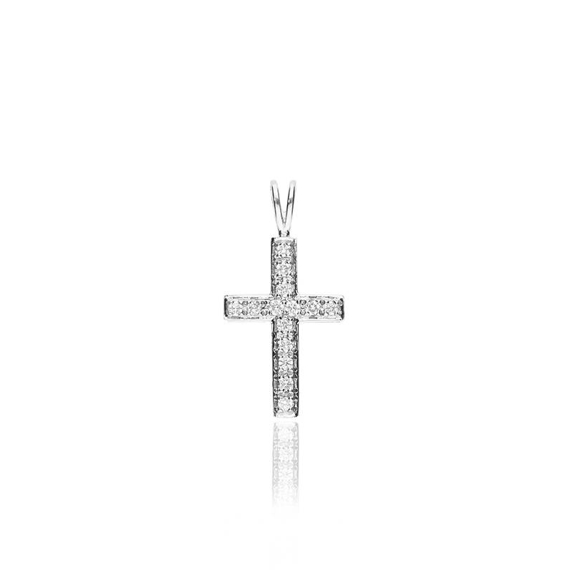 Colgante "Cruz Divina" Oro Blanco 18k y Diamantes