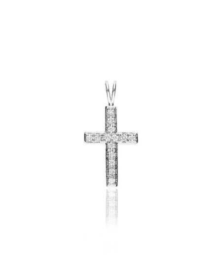 Colgante "Cruz Divina" Oro Blanco 18k y Diamantes