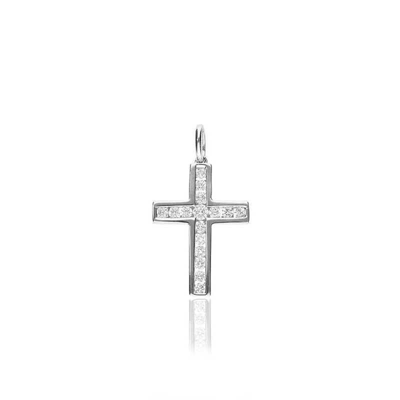 Colgante "Cruz de Sol" Oro Blanco 18k y Diamantes