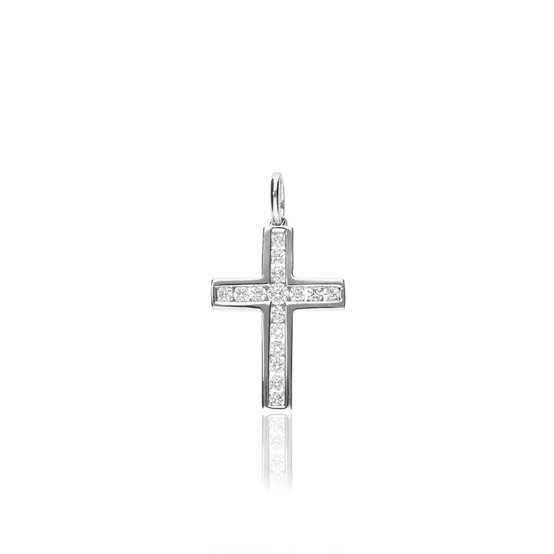 Colgante "Cruz de Sol" Oro Blanco 18k y Diamantes