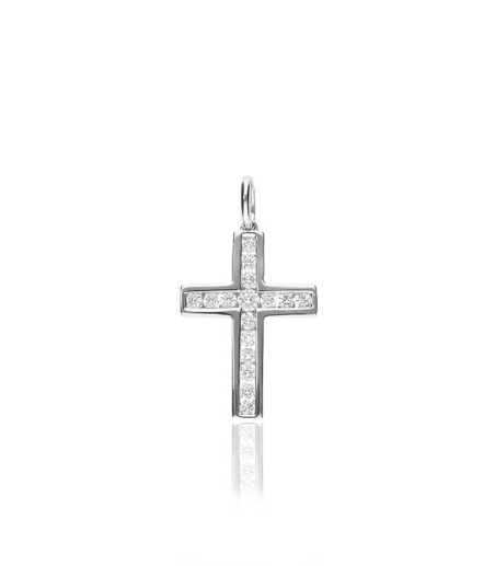 Colgante "Cruz de Sol" Oro Blanco 18k y Diamantes