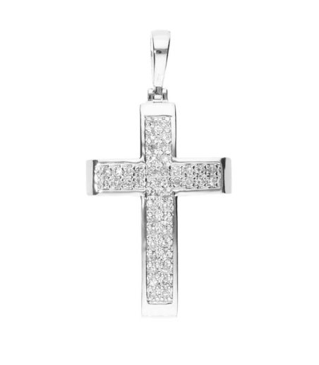 Colgante "Cruz Santa" Oro Blanco 18k y Diamantes