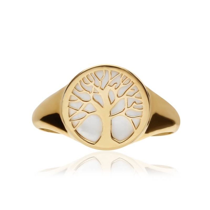 Anillo Sello  "Big Tree"  Oro 18k y nacar