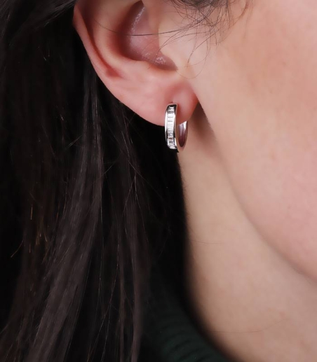 Pendientes Aro "Marita"  de Oro Blanco 18k. y Diamantes