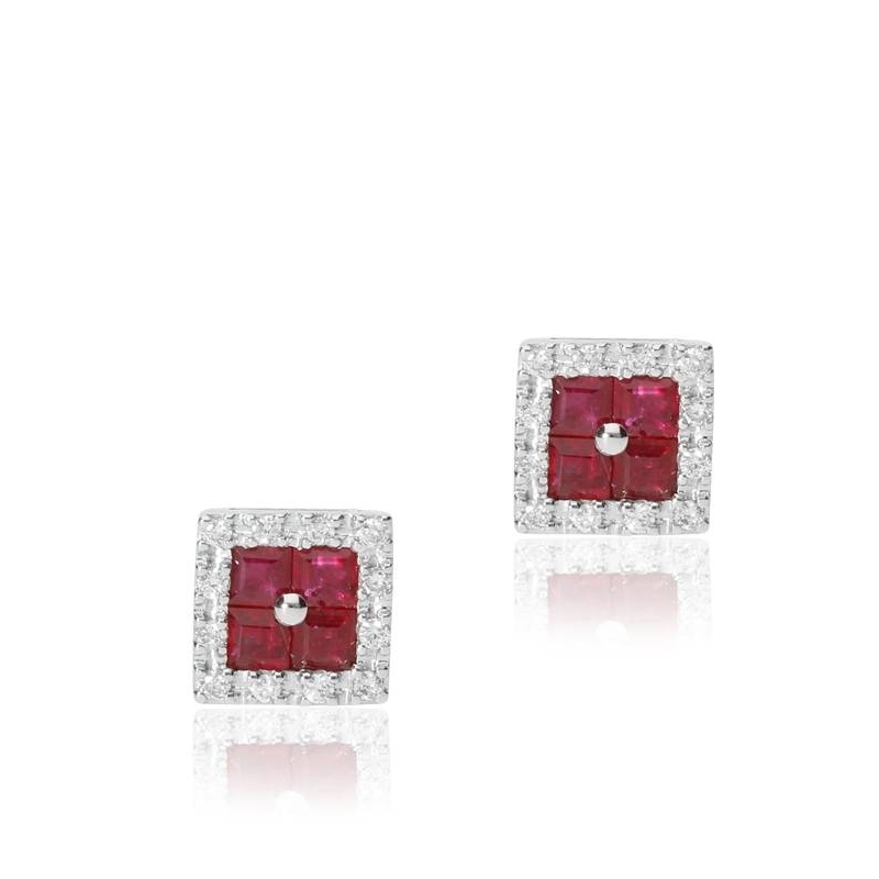 Pendientes "Moly"  de Oro Blanco 18k Diamantes y Rubíes