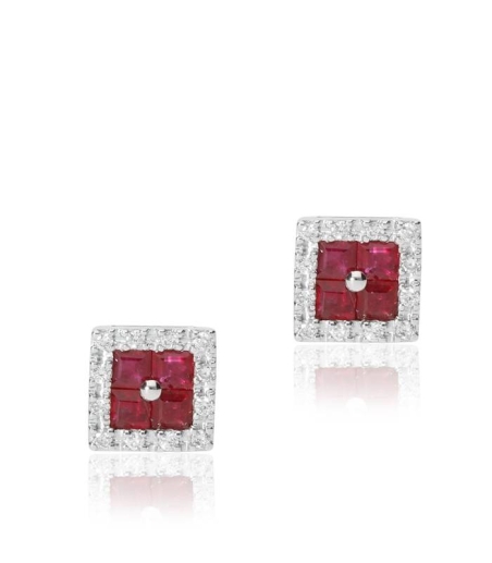 Pendientes "Moly"  de Oro Blanco 18k Diamantes y Rubíes