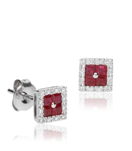 Pendientes "Moly"  de Oro Blanco 18k Diamantes y Rubíes