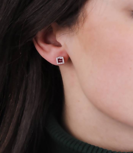 Pendientes "Moly"  de Oro Blanco 18k Diamantes y Rubíes