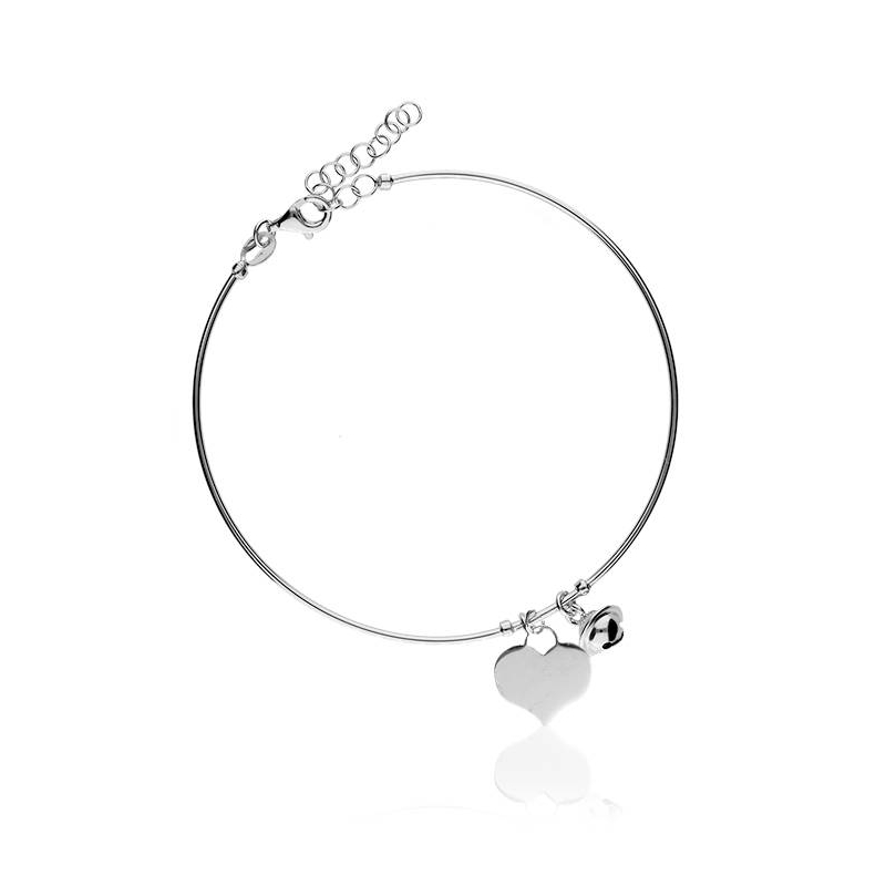 Pulsera "Corazón y Cascabel" Plata de ley