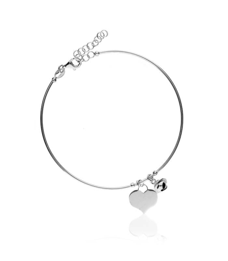 Pulsera "Corazón y Cascabel" Plata de ley