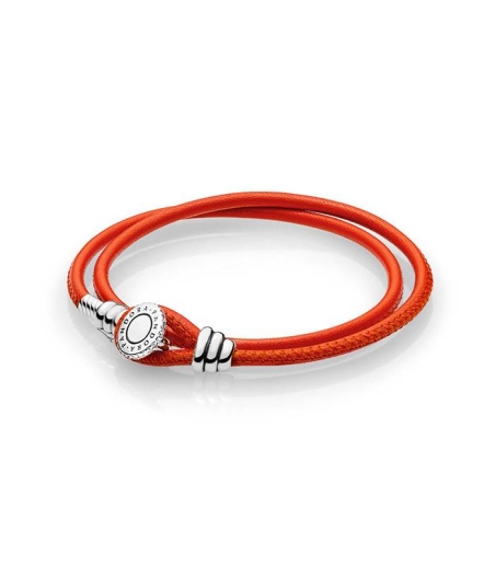 Pulsera Moments en cuero naranja doble 597194CSO