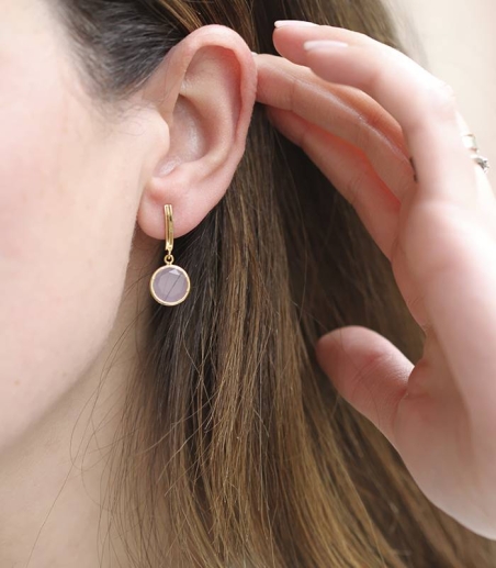 Pendientes "Florish" Oro 18k y Piedra Rosa