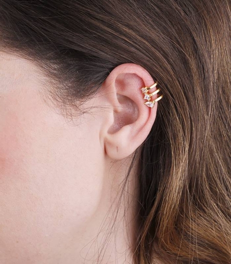 Pendiente "Hugy"  Plata de Ley y Baño Oro 18k con circonitas